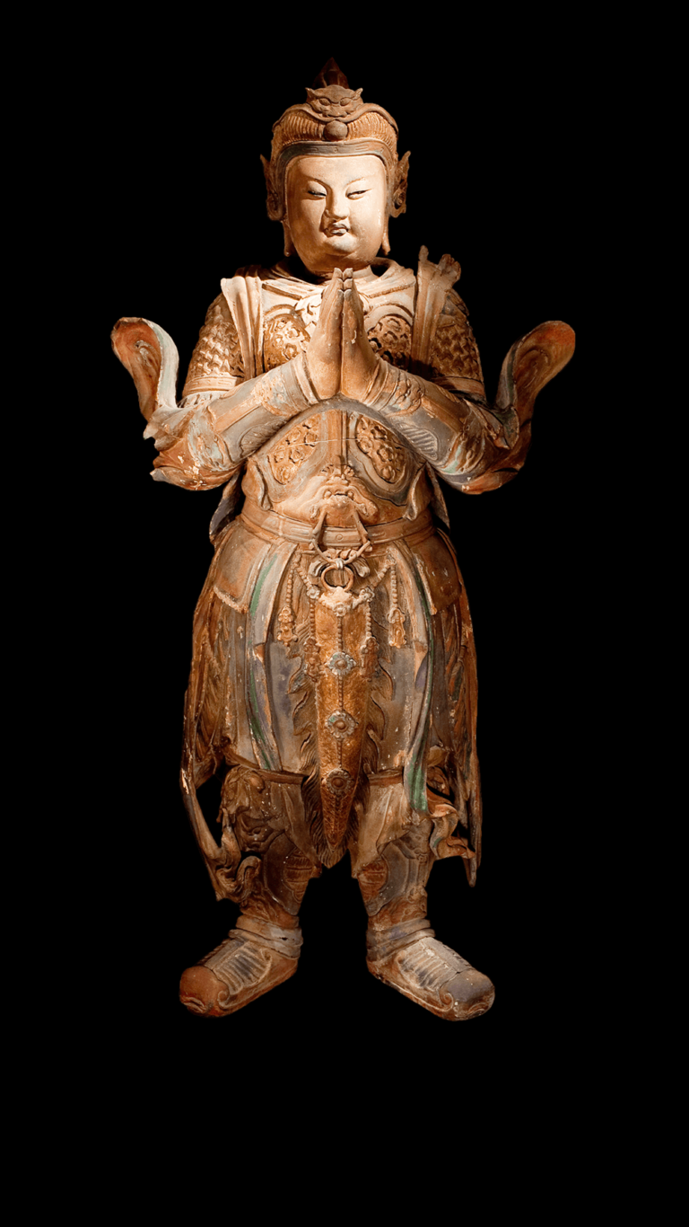 北宋 香樟木雕彩繪韋陀菩薩立像