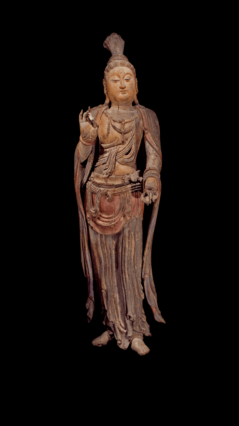 盛唐時期 香樟木雕彩繪日光菩薩立像