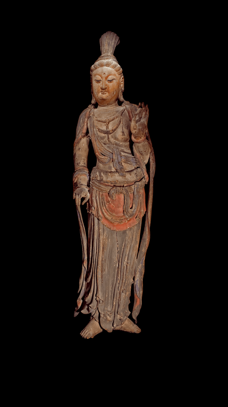 盛唐時期 香樟木雕彩繪月光菩薩立像