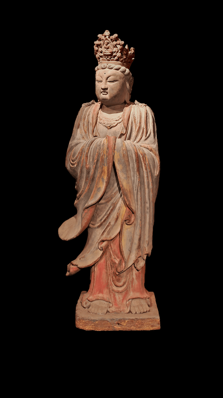 唐朝 香樟木雕彩繪月光菩薩立像