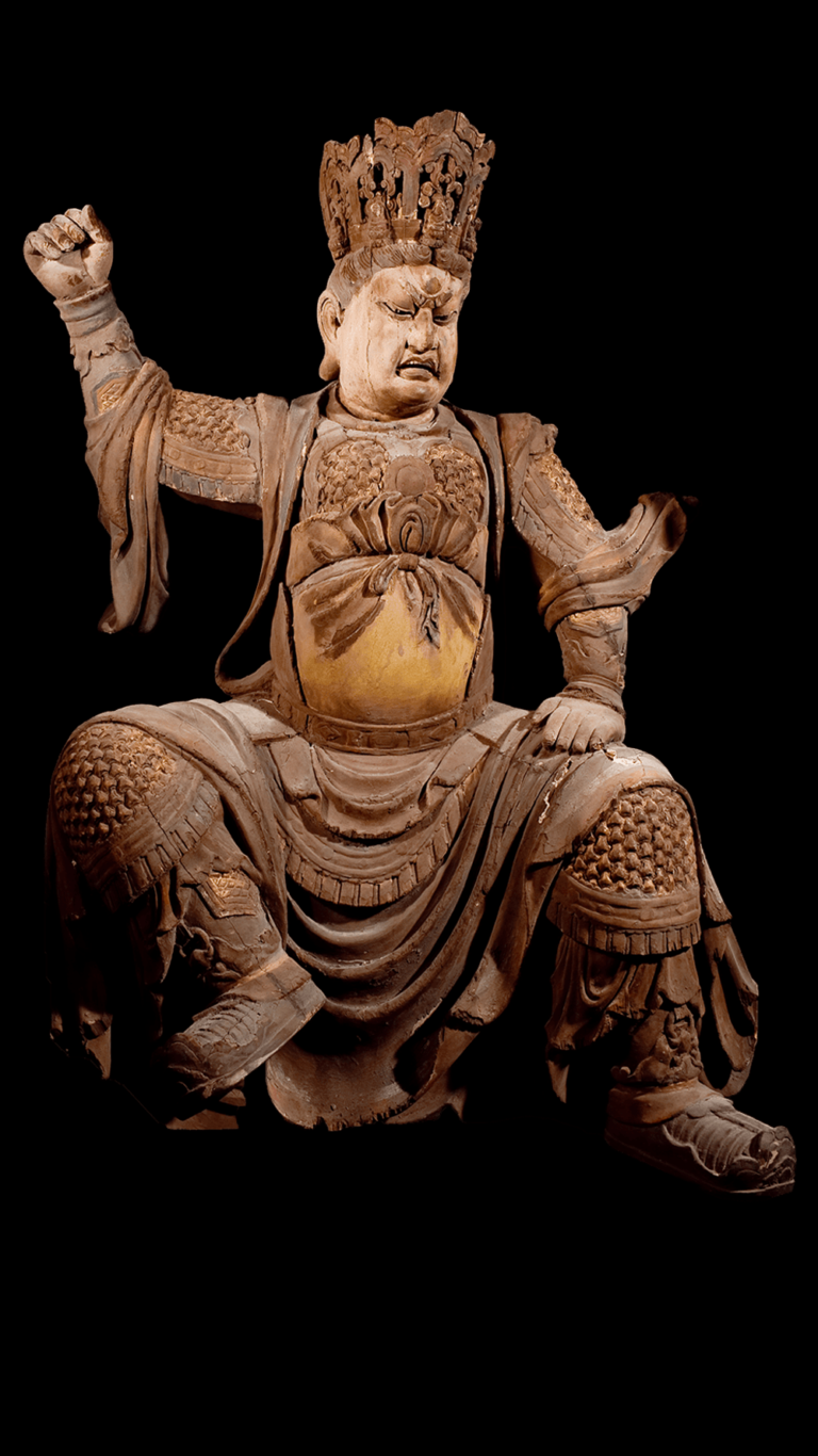 北宋 香樟木雕彩繪東方持國天王坐像