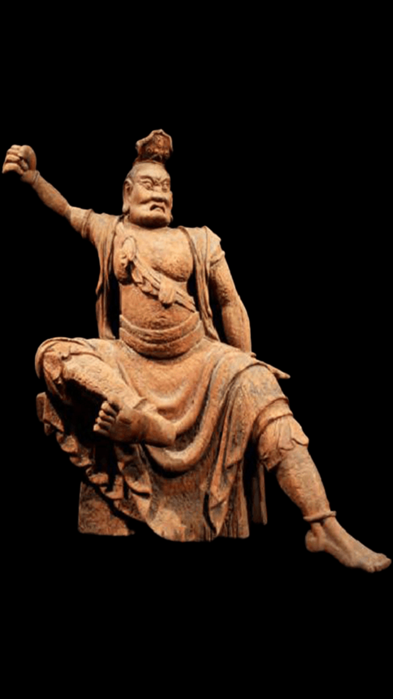 唐朝 香樟木雕彩繪金剛力士坐像